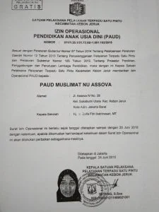 izin operasional paud assova